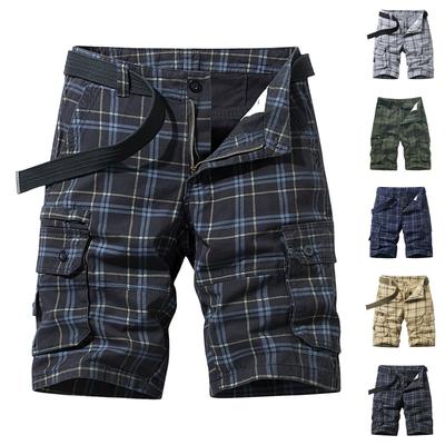 Herre Sommer Arbejdstøj Ternede Shorts Løse Afslappede Fem-punkts Bukser Flerlomme Lynlås Herre Jogging Shorts