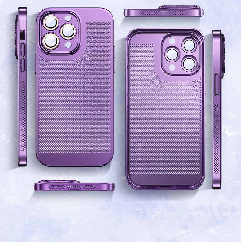 Electroplated Heat Dissipation Phone Case for iPhone 14 Pro Max and 13 with Lens Protection (16 Grid)