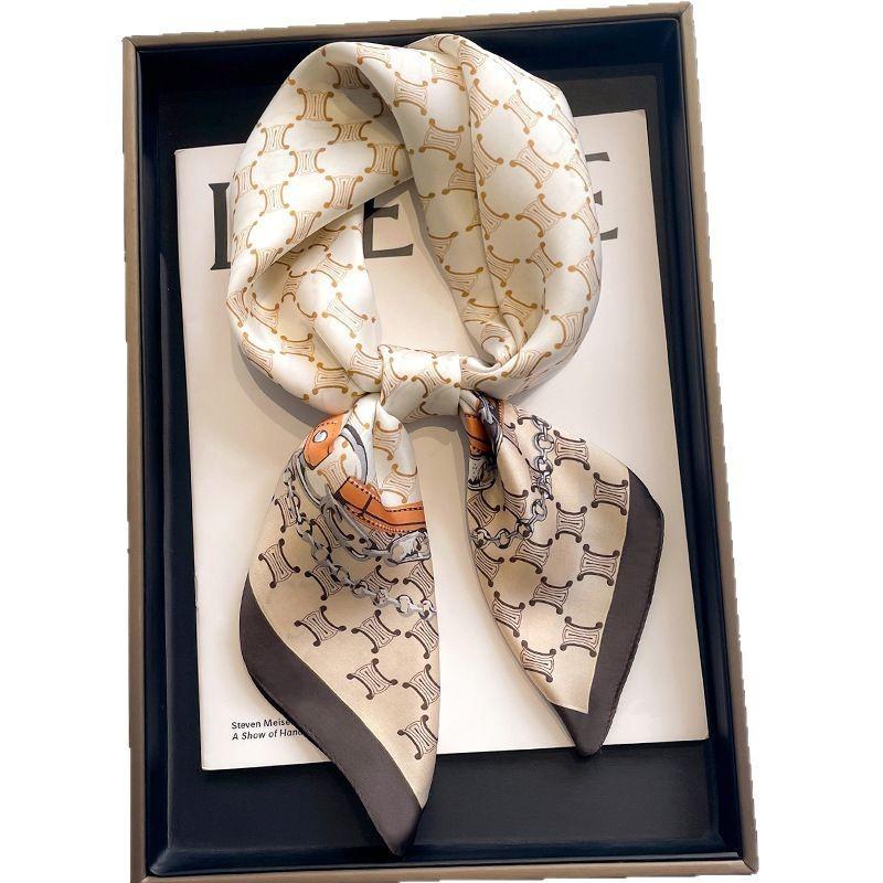 Silk Scarf for Women Square Scarf Versatile Professional Silk Scarf Retro Printed Scarf