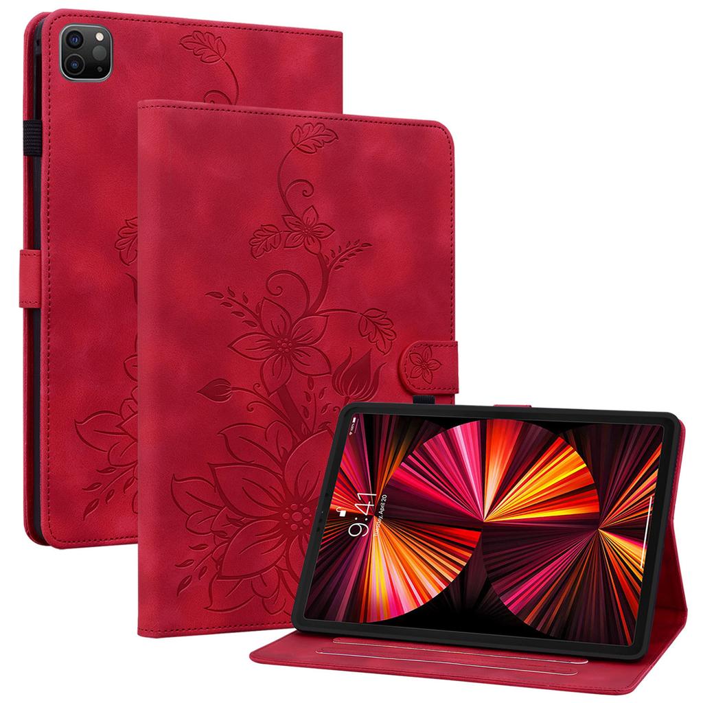 For iPad Pro 12.9 (2020)/(2021)/(2022) Tablet Case Shockproof Flower Imprint PU Leather Flip Cover