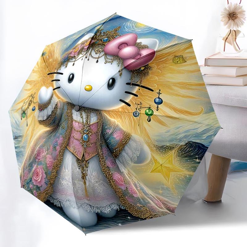 

1pc Hello Kitty Angel Wings Outdoor Umbrella - Automatic Opening & Closing, Foldable Design, Iron Frame, Festival Gift for Fans, Travelers, Daily Use.
