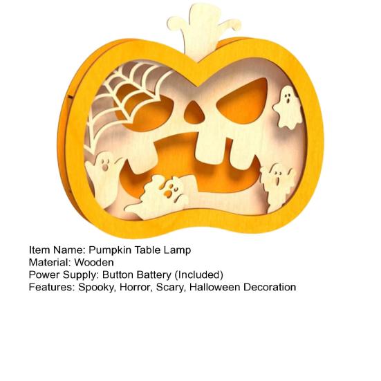 Yousheng Halloween Wooden Lighted Pumpkin for Tabletop, Spooky Pumpkin Lantern Shadow Box for Halloween Party, Dinning, Coffee Table Decoration