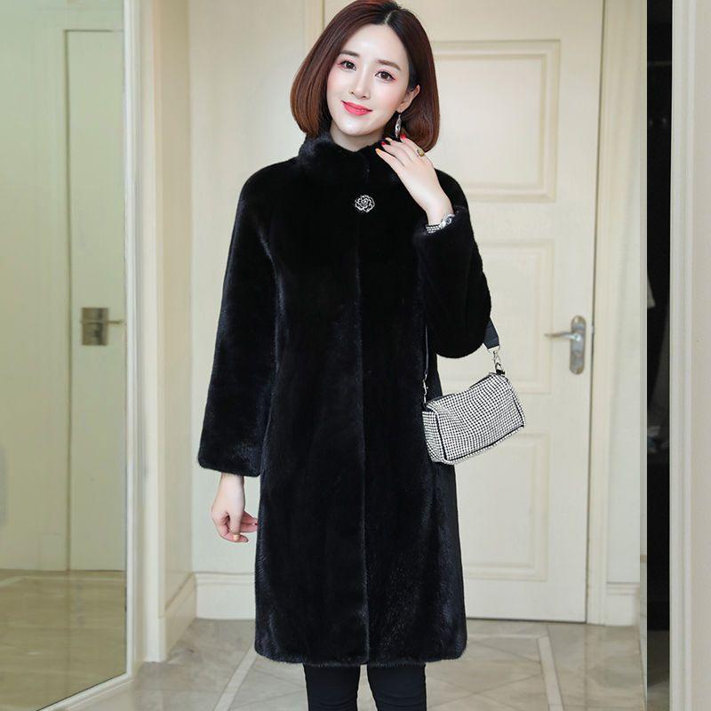 Faux Fur Coat, Elegant Thermal Solid Long Sleeve Knee Length Coat for Fall & Winter, Women's Clothing