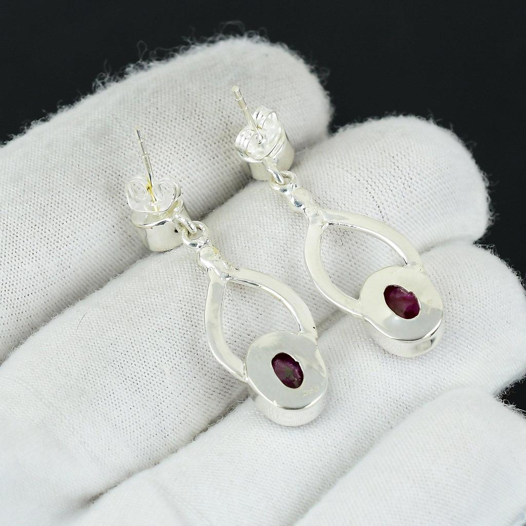 Beautiful Kashmir Ruby, Red Garnet Gemstone Earrings, 925 Sterling Silver Earring, Handmade Boho Silver Jewelry Dangle Earrings, Easter Gifts