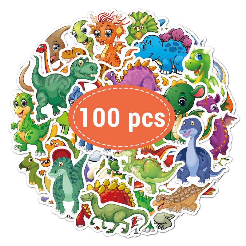 100PCS Dinosaur Stickers Kids Cute Funny Waterproof Cartoon Vinyl Stickers for Water Bottle, Scrapbook, Stationery, Luggage