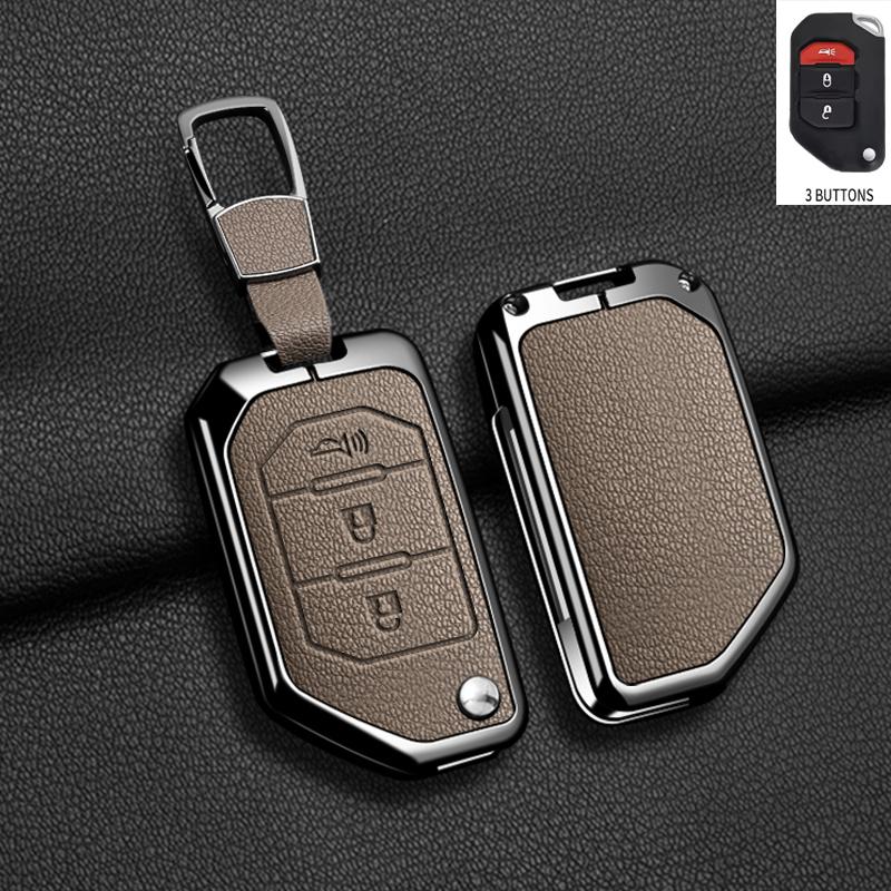 Zinc Alloy Leather Car Key Case Cover for Jeep Wrangler JL JLU Rubicon Gladiator JT Sahara JLU 2018 2019 2020 2021 2022 2023