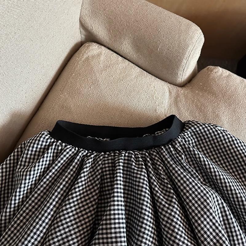 Kostkovaná elastická sukně A-střihu midi s vysokým pasem - Dámská 2025 korejský styl, zeštíhlující a proti odhalení