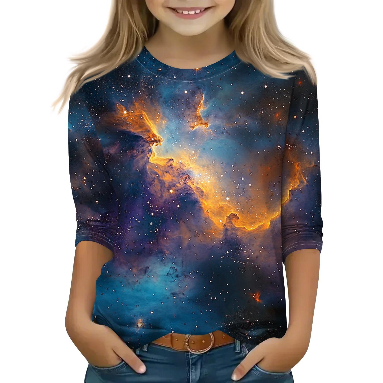 

Топы с принтом для девочек 5-16 лет с круглым вырезом и рукавами 3/4 Футболки Модные топы Наряды Футболки 150