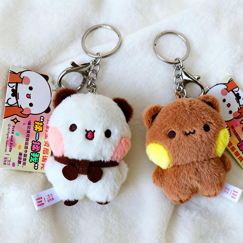 / Cartoon Panda Bubu and Yier Keychain Pendant Dolls Cute Panda Bear Doll Keyring Handbag Decor Accessories Couple Gifts