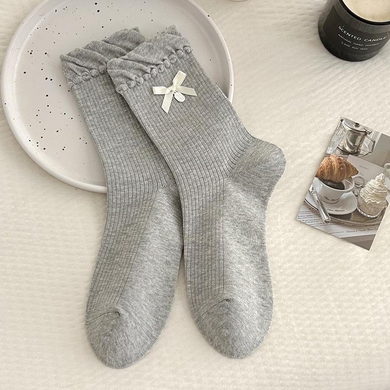 Lace Bow Women's Warm Vertical Stripe Socks - Korean & Japanese Style