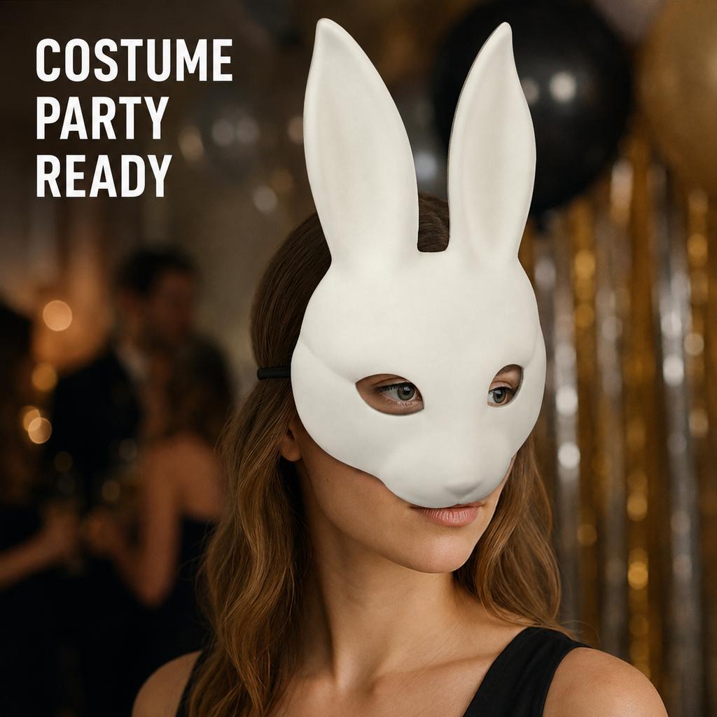Weißes Kaninchen Kostüm Maske Lange Ohren Hasen Gesichtsmaske für Ostern DIY Cosplay Maskenball Party Bühnenauftritt
