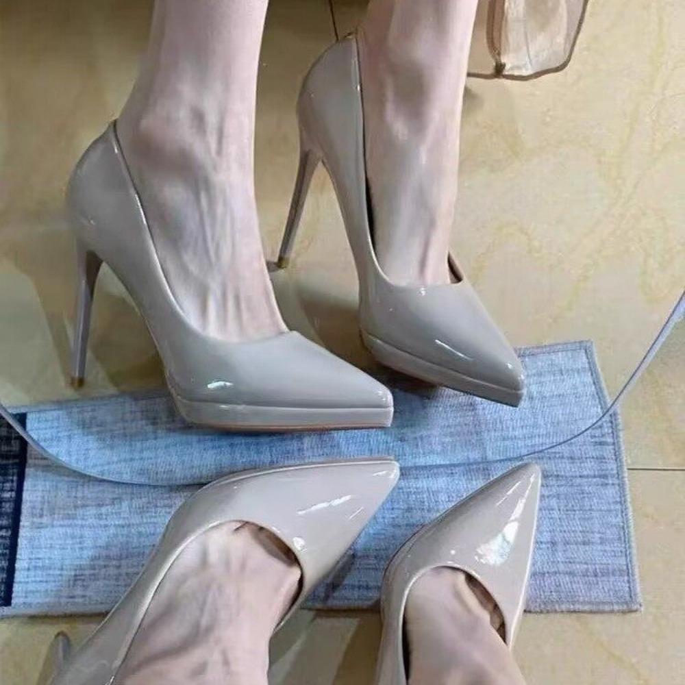 Black Heels 2025 Spring New Pointed Patent Leather Solid Color Bag Head High Heels Women Commuting Ladies Shoes Womens Shoes