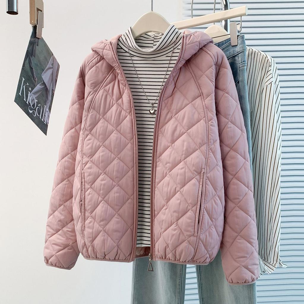 Korean Hooded Quilted Cotton Jacket Women's Short Coat Warm Slim Fit Autumn Winter Diamond Patterned Cotton Padded Outwear