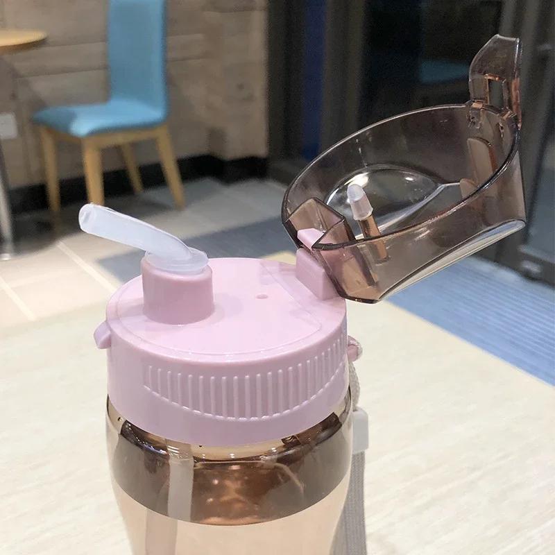 Sticlă de apă portabilă de 580ML, pahare de apă sport cu pai, cu paie, pentru cupluri, agitator în aer liber, rezistent la căderi, sticlă de apă etanșă