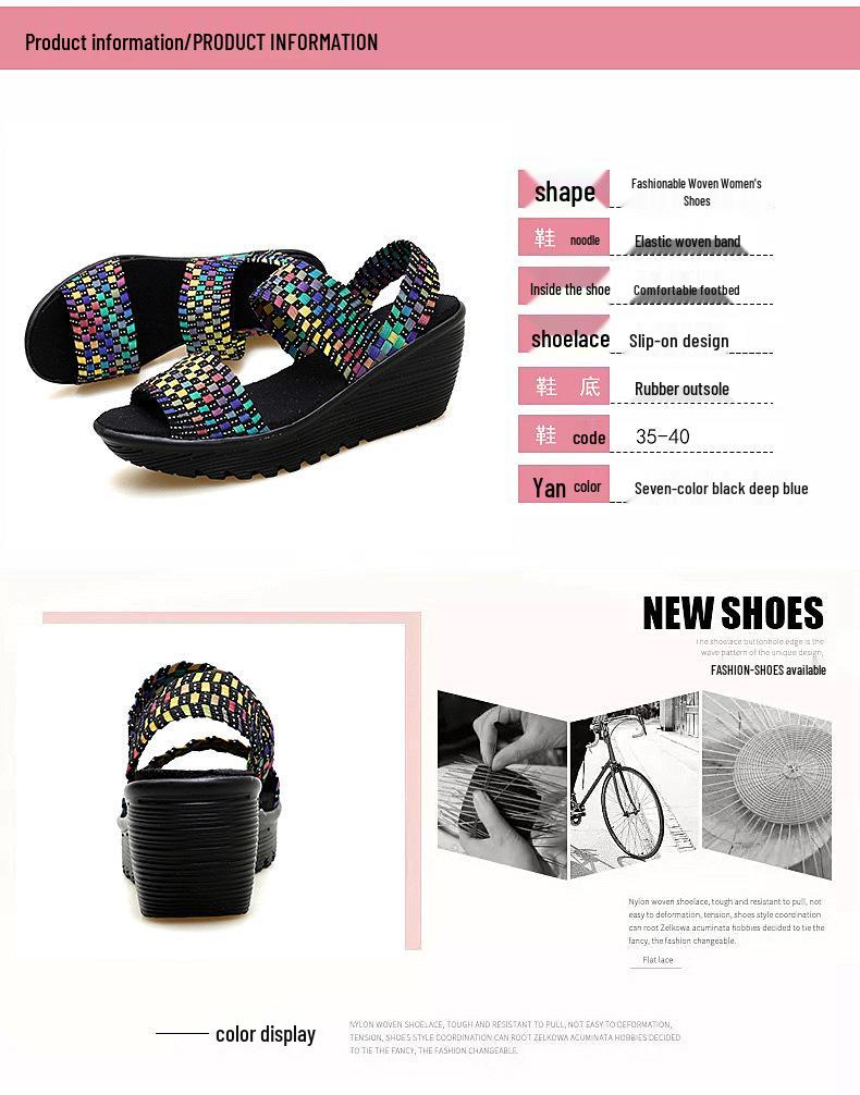 Damen-Sandalen mit gewebtem Elastikband - Frühling/Sommer 2020, Rutschfeste flache Schuhe mit niedrigem Keilabsatz, Komfort-Tanzschuhe