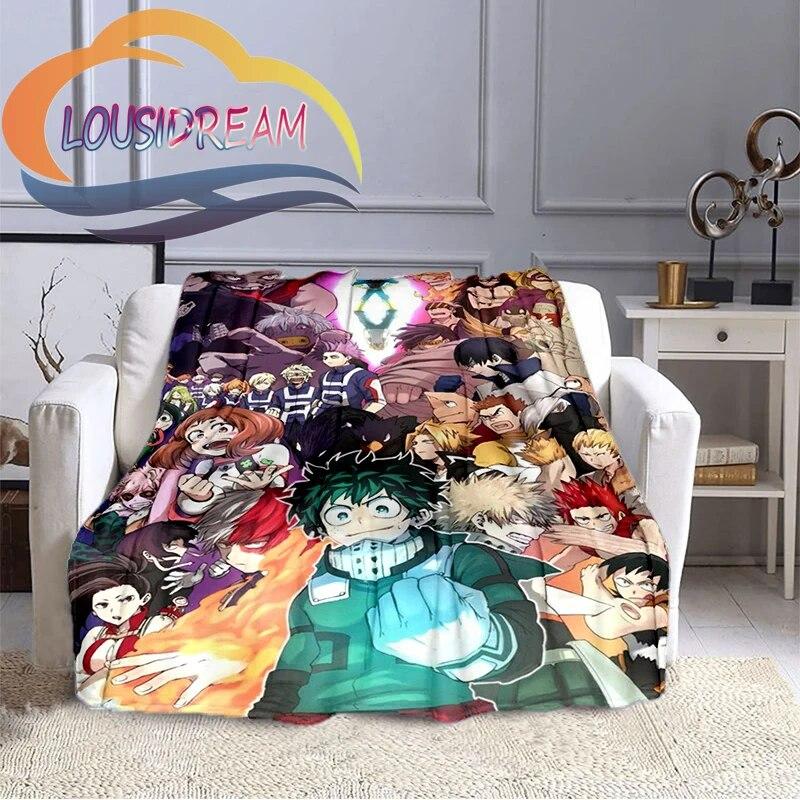 Cartoon My Hero Academia Fleece-teppe, All Over Print, Gaver til ham/hennes mønsterteppe