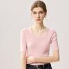 Womens 100% Wool Short Sleeve Sweater Slim Fit Round Neck Thin Knit Top