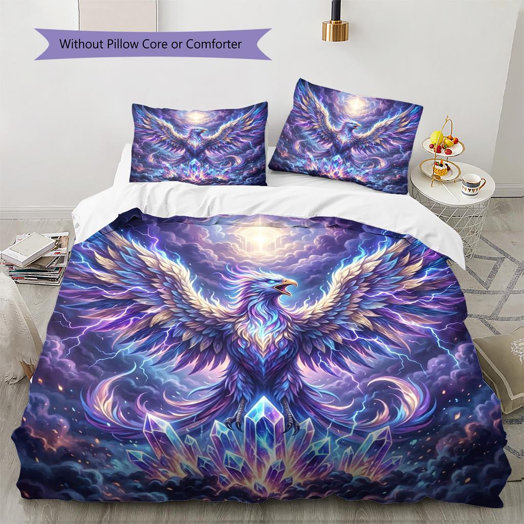 Phoenix Pattern Bedding Quilt Set Quilt Cover Pillowcase Home Decoration Birthday Gift (1 * Duvet Cover + 2 * Pillowcase, Without Core)