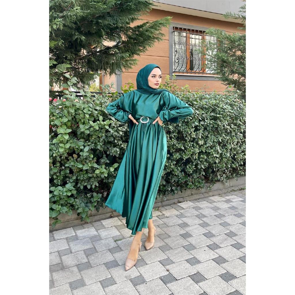 Rochie de seara din satin cu curea cu talie elastica Albastru bleumarin