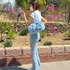 Olivia Pop OP_M2406 denim Soft Boston Shoulder Bag + Mini Pouch