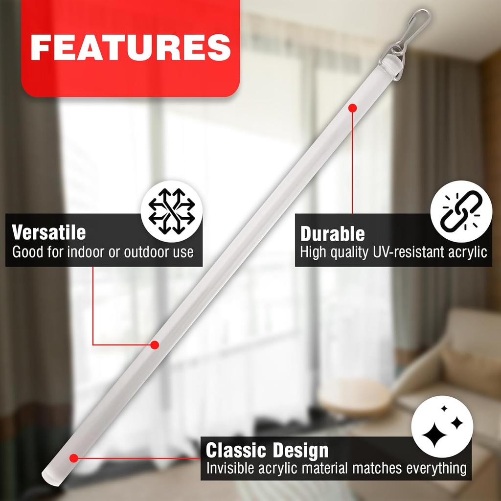 Amazing Drapery Hardware Clear Acrylic Drapery Wand, 12-Inches, 2 Pack - Invisible & Sturdy Curtain Pull Rod - UV-Resistant - Ideal for High Hanging