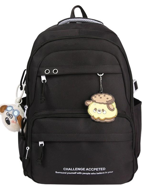 Nylon School Backpack For Teens With Design And Letter Print For Casual Use