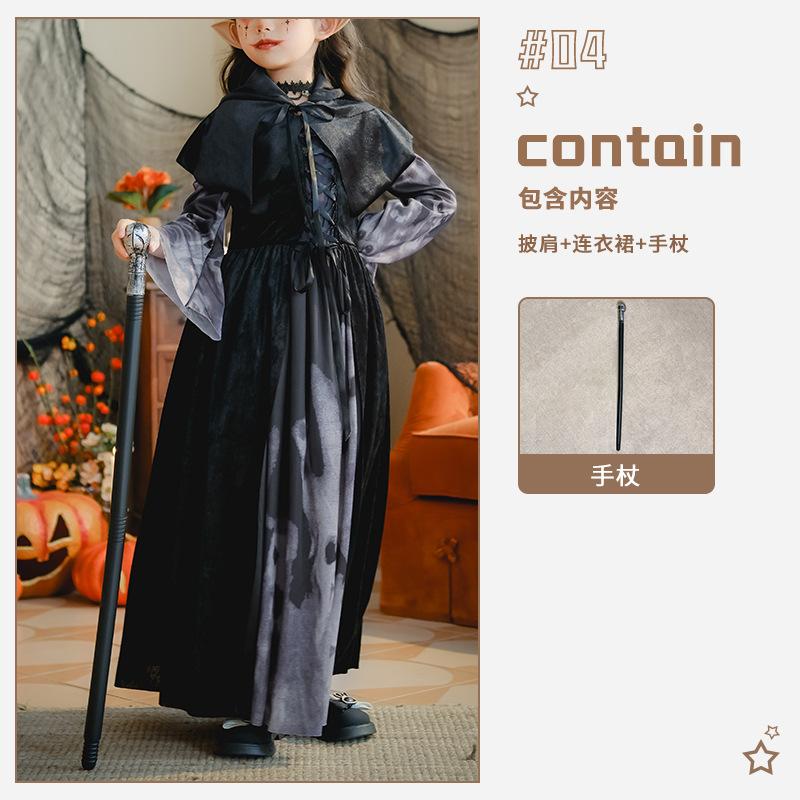 Halloween Children's Costume Show Costume Skull Children's Costume Girls Long Dress Witch Vampire Funny Dress