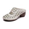 Baotou Women's Genuine Leather Mid-Heel Ethnic Style Slippers - Summer 2025 Hollow Soft Sole Sandals