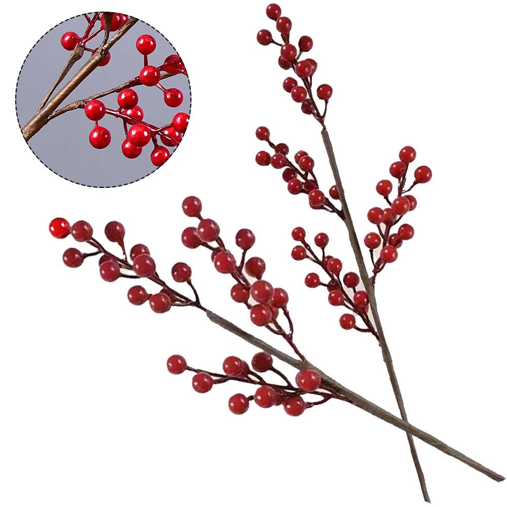 Stems Holly Artificial Berry Home Plastic Red Rich Fruit Simulation Tree 3/4branches Beautiful Festive Wedding