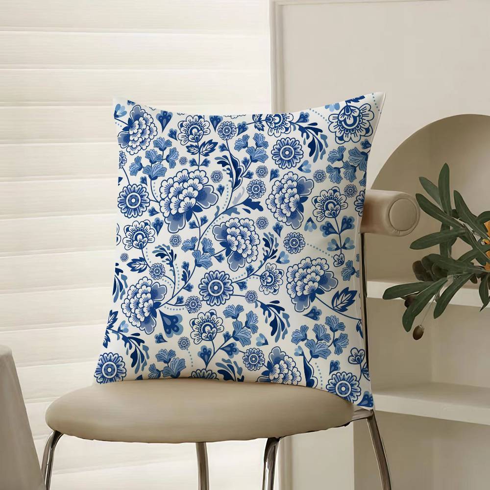 Эстетика Сине-белый фарфор Наволочка Комфорт Диван-кровать Шелковистая элегантная Невидимая молния Декоративная наволочка 12x12Inch