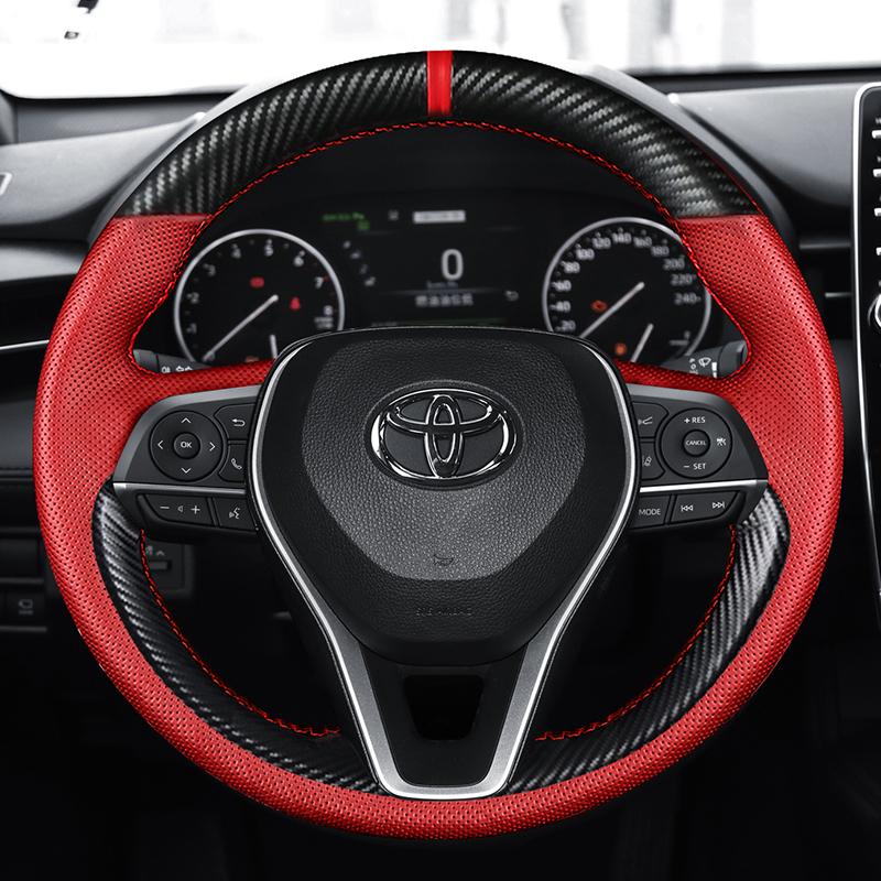 hand-stitched Anti-slip black red Genuine Leather Steering Wheel Cover For Toyota Avalon Camry Crown 2018-2019 Corolla 2018-2020