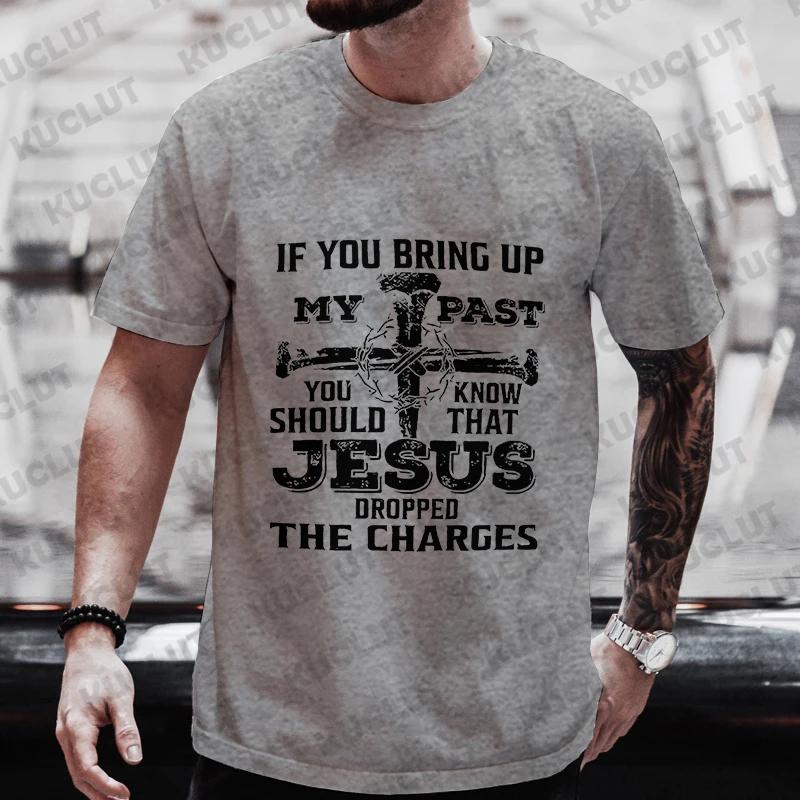 Jesus Dropped The Charges Print Men's T-shirt Funny Graphic Tops Short Sleeve Tee Summer Short Sleeve Tees Oversized Streetwear