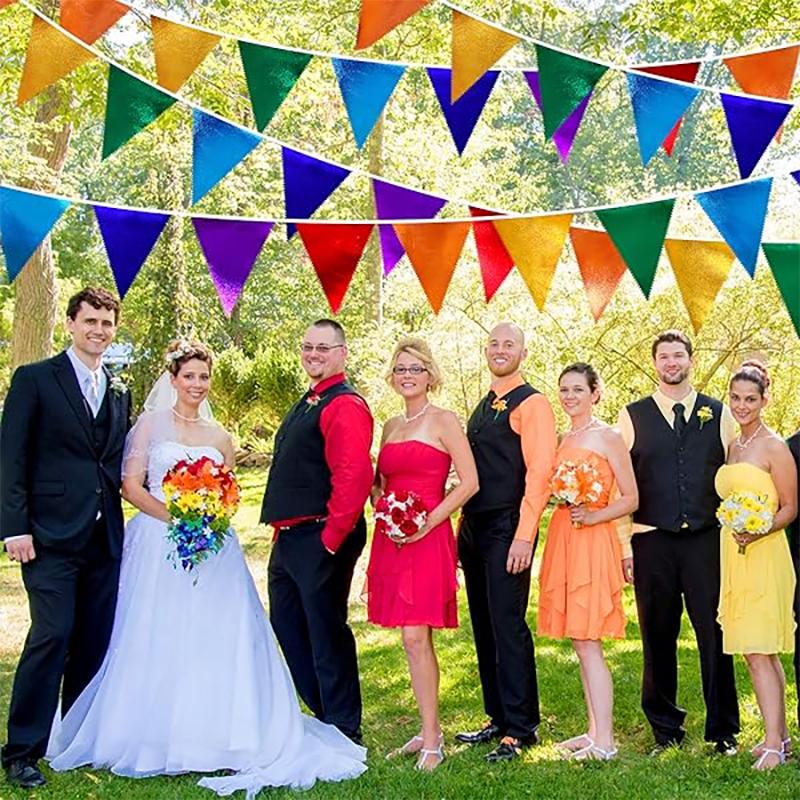 WTEMPO DIY Bunte Dreiecksflaggen Wimpelketten für Festliche Karneval Weihnachten Geburtstag Hochzeit Halloween Feiertage Innen Außen Partyzubehör