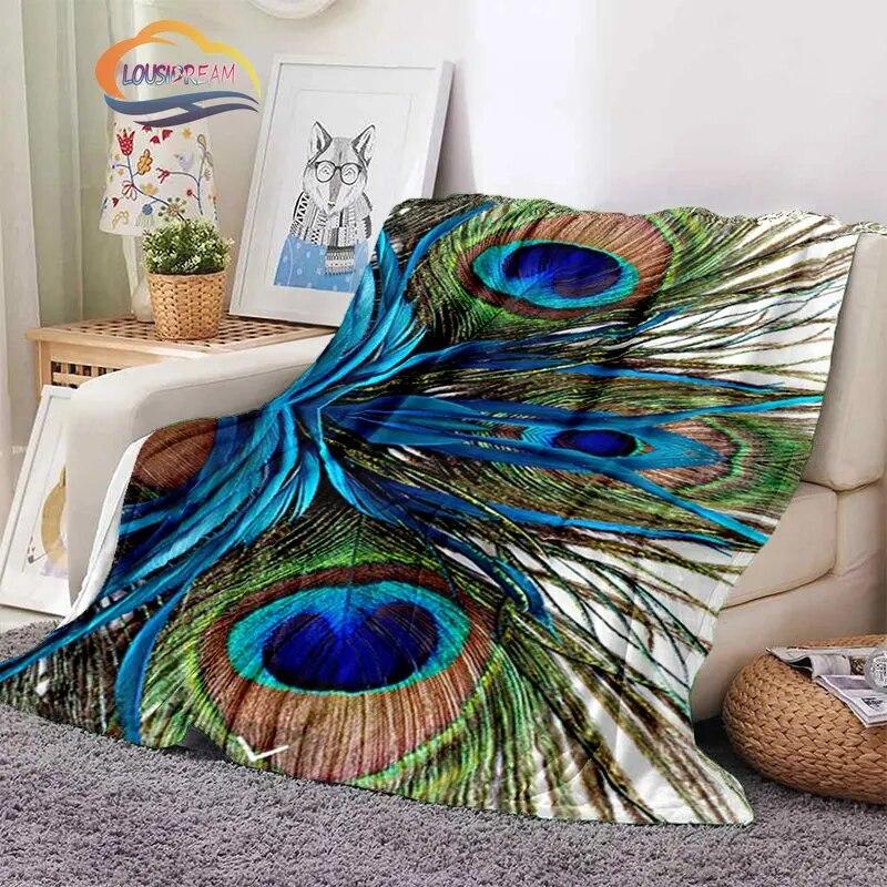 Peacock Feather Flannel Blanket Children's Blanket Sofa and Bed Warm Blanket Office Blanket Portable Travel Camping Blanket