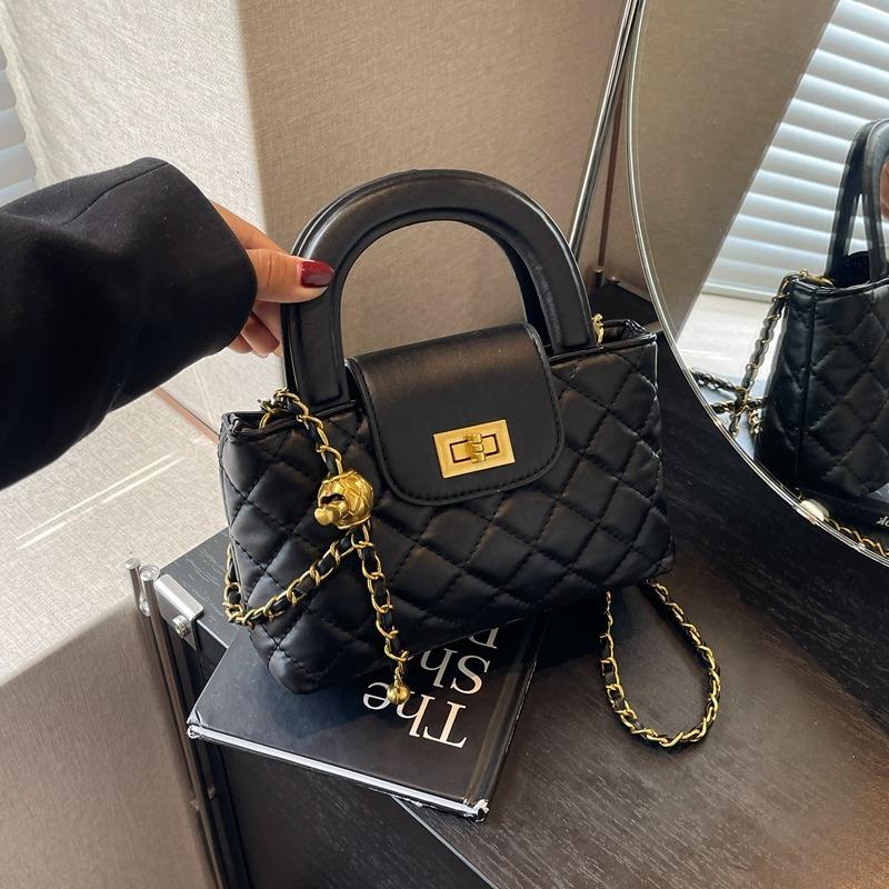 Rhombus Chain Handbag Bag Simple Texture Messenger Women's Bag Lock Design Single Shoulder Small Square Bag