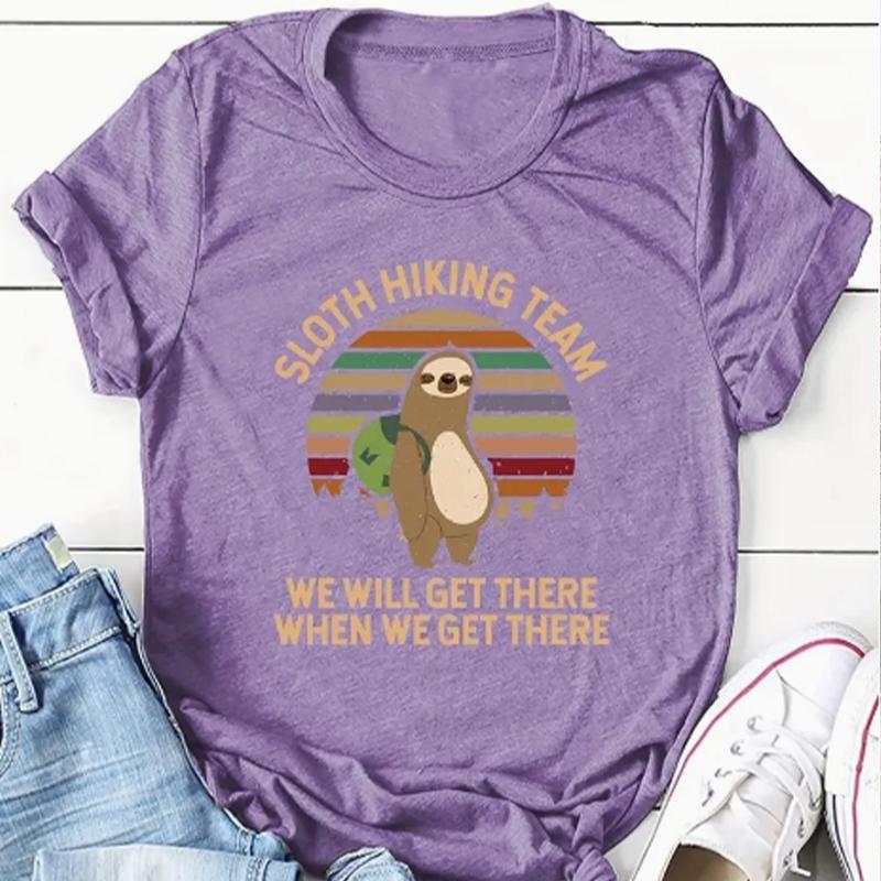 Fashion Women Travel Sloth Print T Shirt Funny Casual O-neck Short Sleeves T-shirt Summer Female Tee Shirt