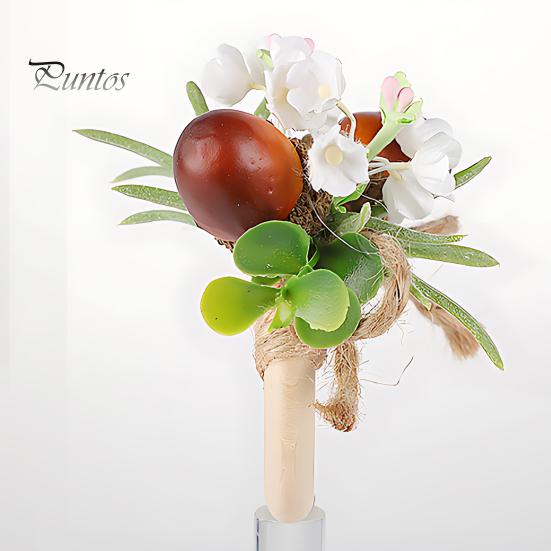 Boho Table Accessories Artificial Rosemary Napkin Ring, Wooden Ring Holder with Faux Acorns Harvest Party Supplies Flowers, Autumn Rustic for