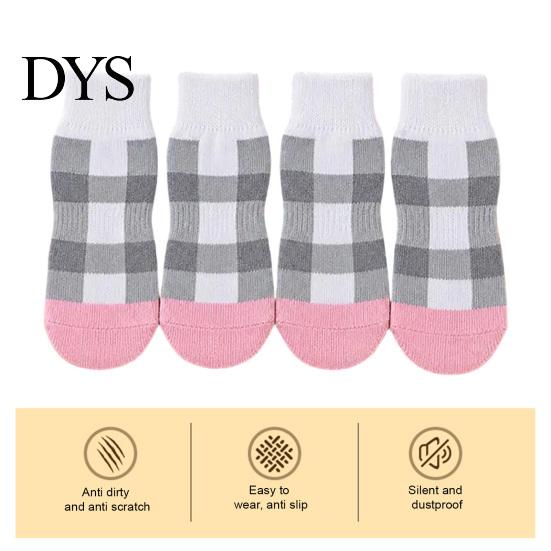 Non-slip Cotton Paw Grips 4Pcs Plaid Dog Socks, Anti-Slip Pet Covers with Adjustable Socks to Prevent Scratching Straps, Breathable Ribbed Protectors