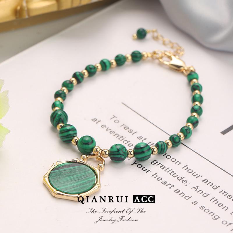

Vintage Malachite French Green Pattern Glass Bracelet