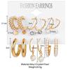 Retro Gold French Geometric Pearl Stud Earrings - 6 Piece Set