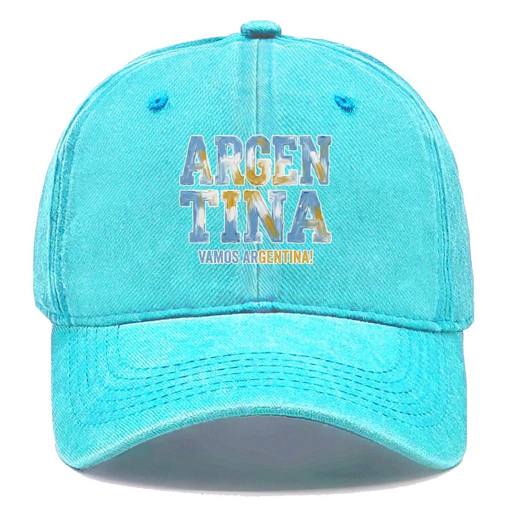 Snapback Baseball Cap With "ARGENTINA" "VAMOS ARGENTINA" Flag Printed , Adjustable Baseball Hat Headwear Solid Color Curved Brim Trendy Woman's Cap