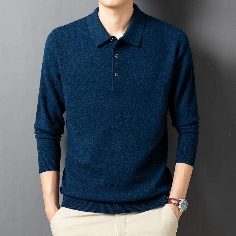 

Autumn and Winter Men s Wool Sweater Long-sleeved Men s Casual Lapel Knitted Sweater Base XXXXL циан