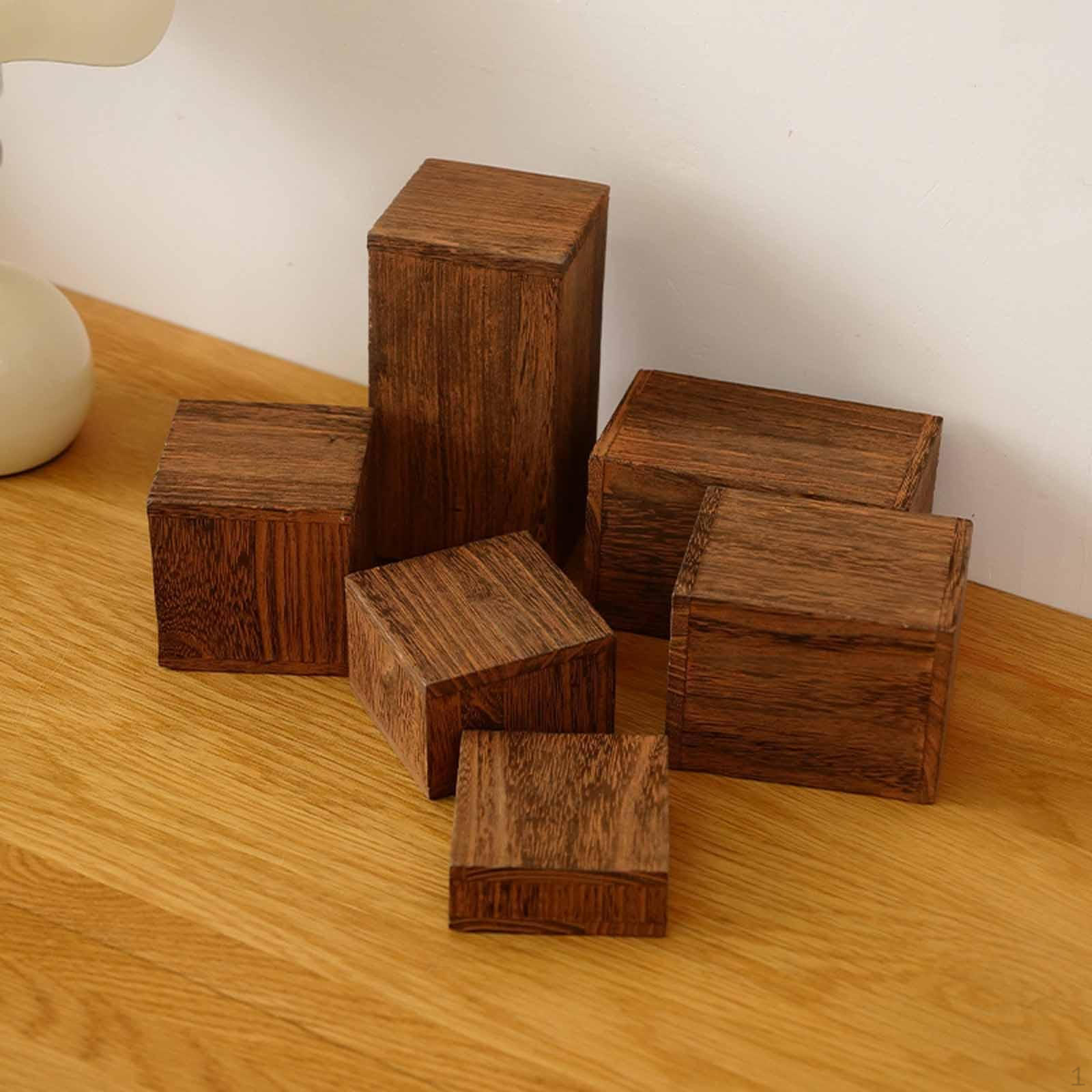 

6 Pieces Jewelry Display Stand Wooden Square Riser Organizer Vendor Rack Cupcake Dessert Perfume Wood Color
