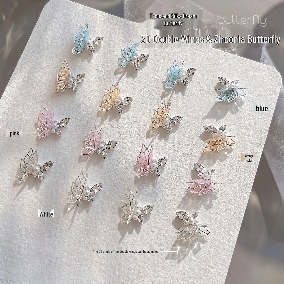 Double Layer Butterfly Wing 3D Zirconia Nail Art Decorations X-2919 Nude Pink