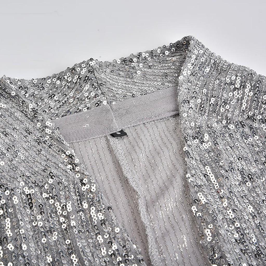 Women Sexy Glitter Sequins Performance Club Evening Cocktail Suit Party Coat