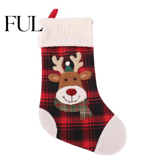 Candy Storage Bags for Christmas Red Black Plaid Stocking, 3D Cartoon Santa/Snowman/Elk/Penguin Patterns Design, Decorative Socks Winter Holidays