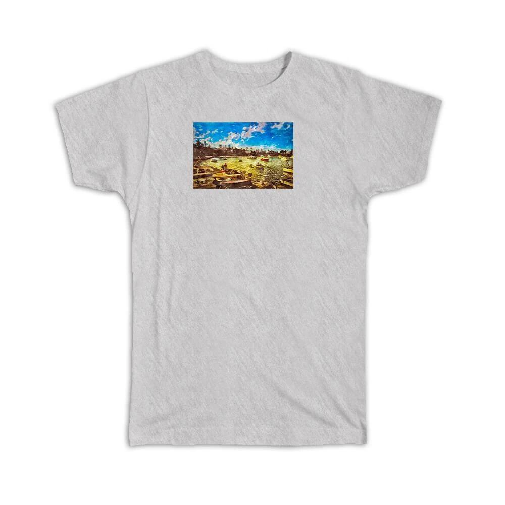 Gift T-Shirt : Watercolor Scenary Boats 3XL
