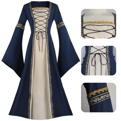 Medieval Collar, Horn Sleeves, Lace-up Long Dress, Performance Clothes, Gothic Retro Clothes.