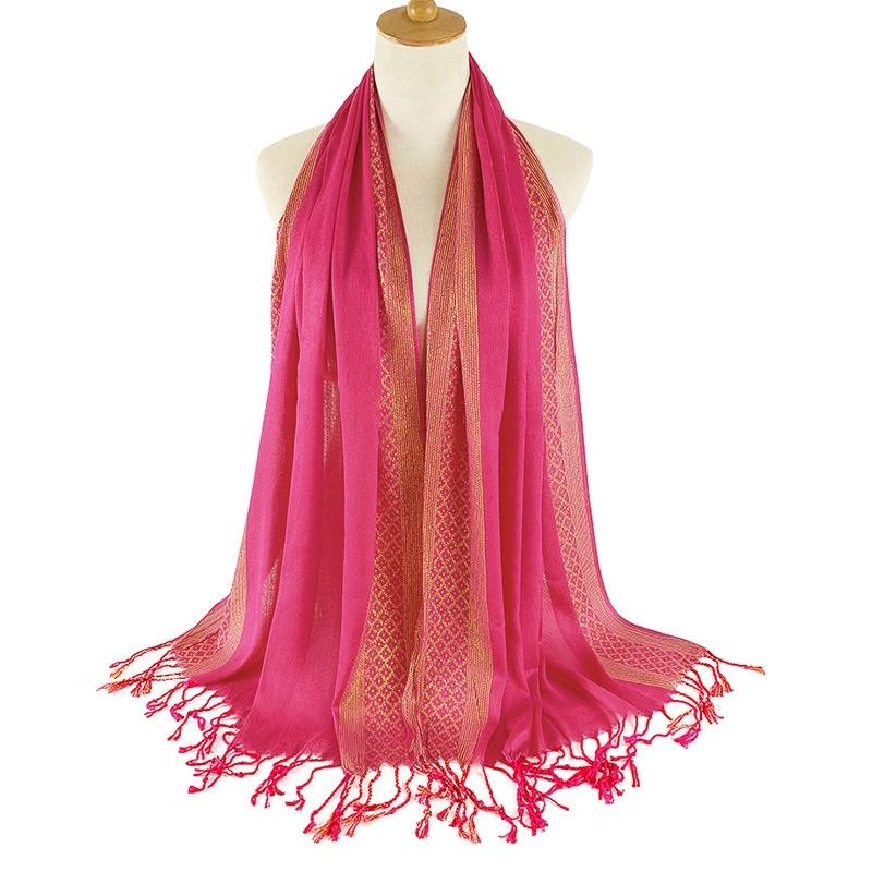 Plain fashion print glitter tassels cotton lurex plaid stripe scarf long hijab muslim scarves/scarf 60x180cm