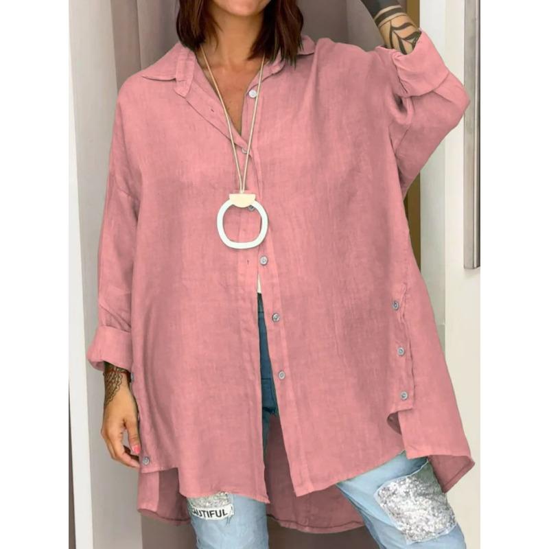 VEZFAA Women's Fashion Casual Spring Autumn Solid Color Print Long Sleeve POLO Neck Blouses & Shirts